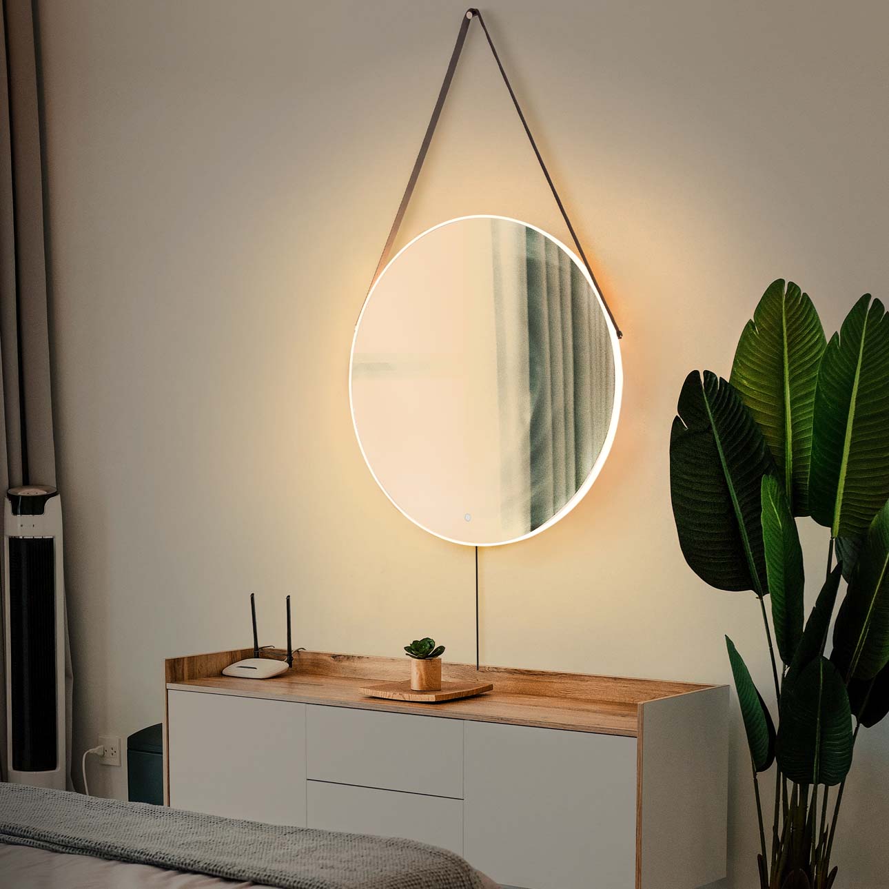 NOVA of California Aurora Round Backlit LED Wall Mirror — styled view
