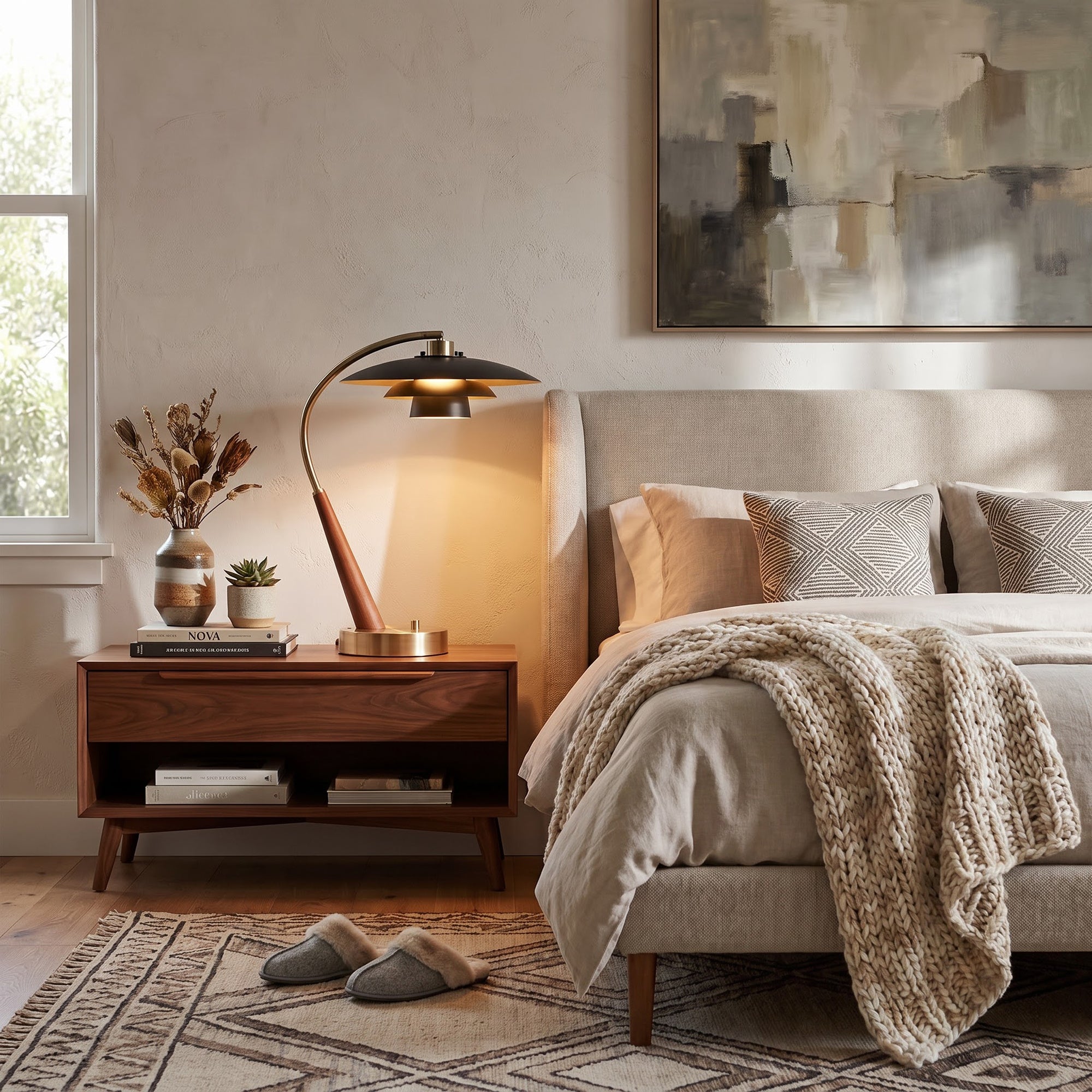 NOVA of California Boomerang Table Lamp Matte Black/Gold — styled view