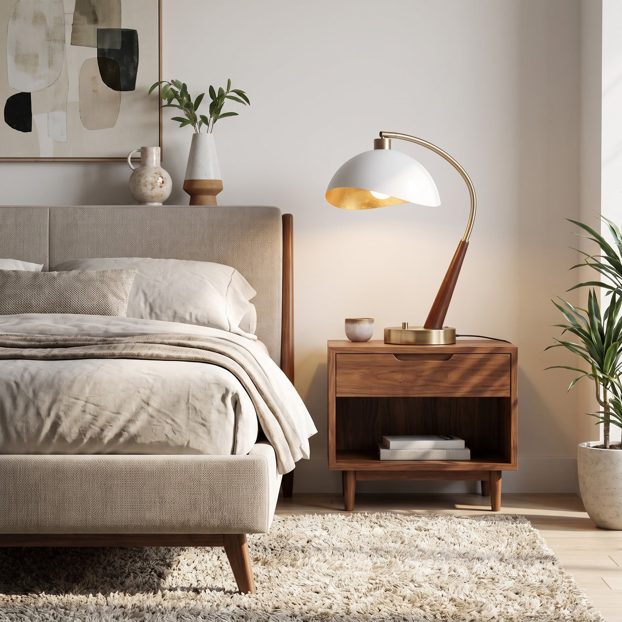 NOVA of California Boomerang Table Lamp White Gold — styled view