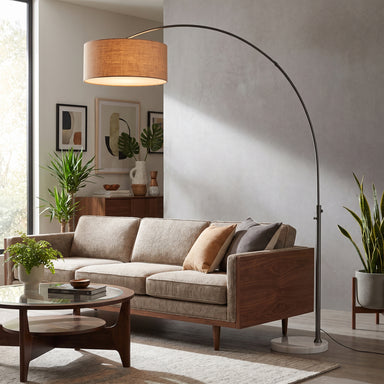 NOVA of California Float 92"H 1-Light Arc Lamp Black Nickel Burlap White — full product view