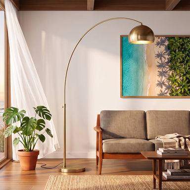 NOVA of California Float 92"H 1-Light Arc Lamp Weathered Brass — styled view
