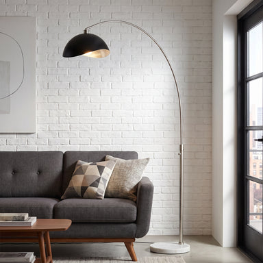 NOVA of California Float Luna Bella 92''H 1-Light Arc Lamp Satin Nickel Matte Black/Silver White — styled view