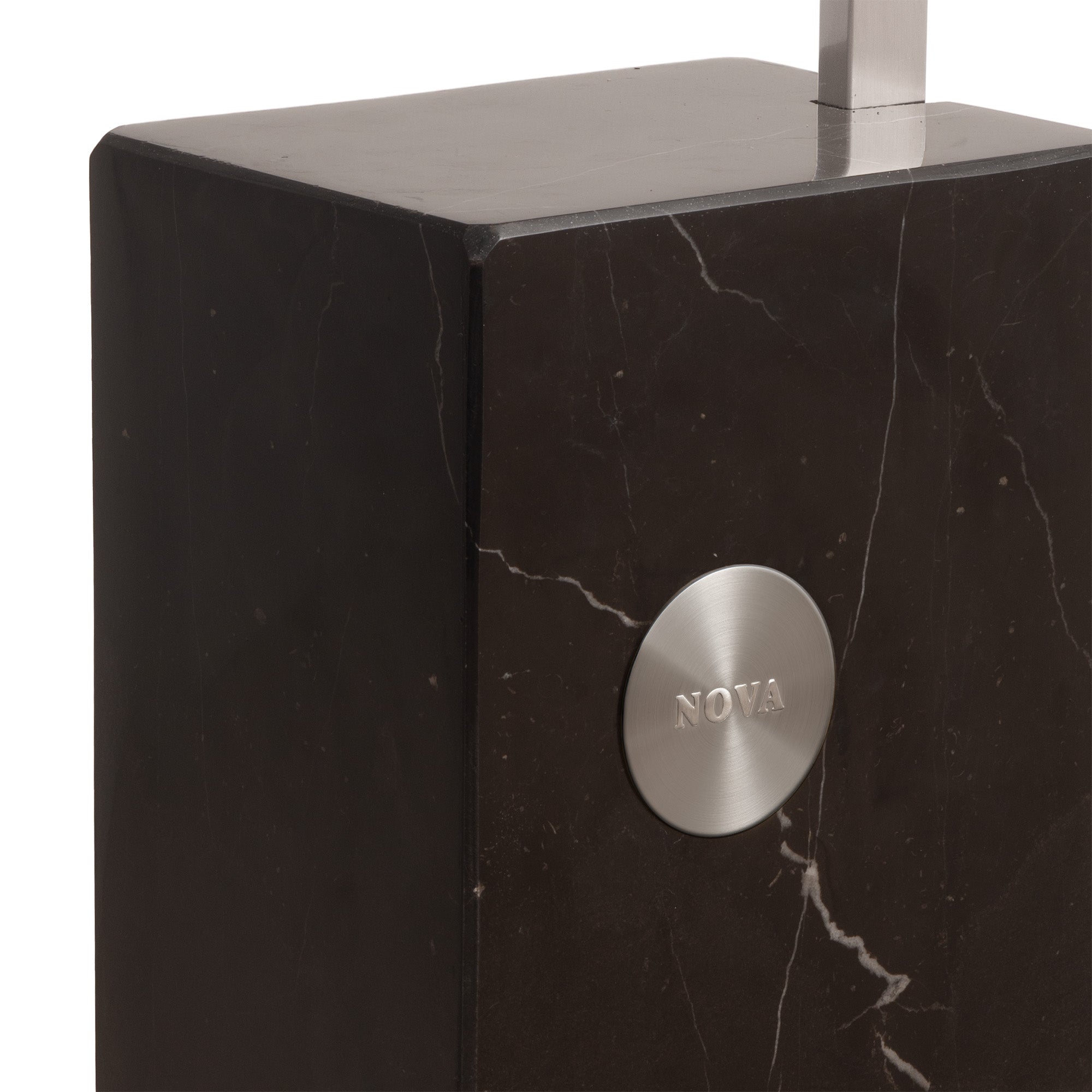 NOVA of California Iconic Arc Lamp Satin Nickel Avocado Black — close-up detail