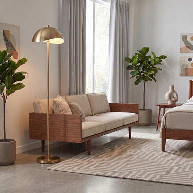 NOVA of California Luna Bella Slimline Floor Lamp Weathered Brass/White — styled view