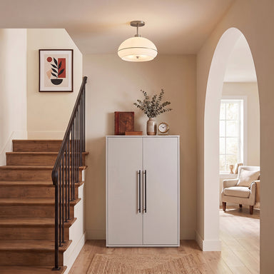 NOVA of California Morelli Semi Flush Mount Satin Nickel White with Satin Nickel Stripe — styled view