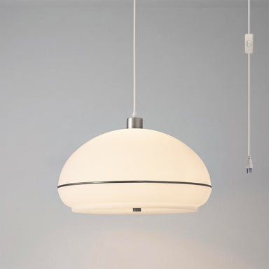 NOVA of California Morelli Swag Lamp Satin Nickel & White White with Black Nickel Stripe — styled view
