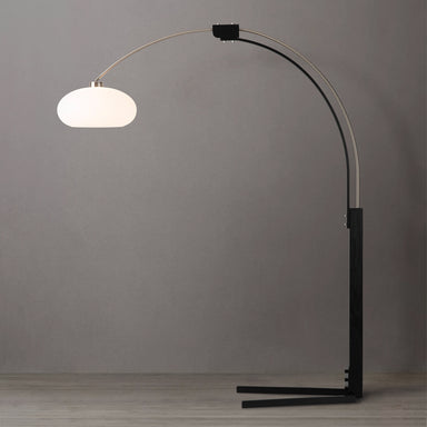 NOVA of California Original 1961 Morelli Arc Floor Lamp Satin Nickel and Matte Black — styled view