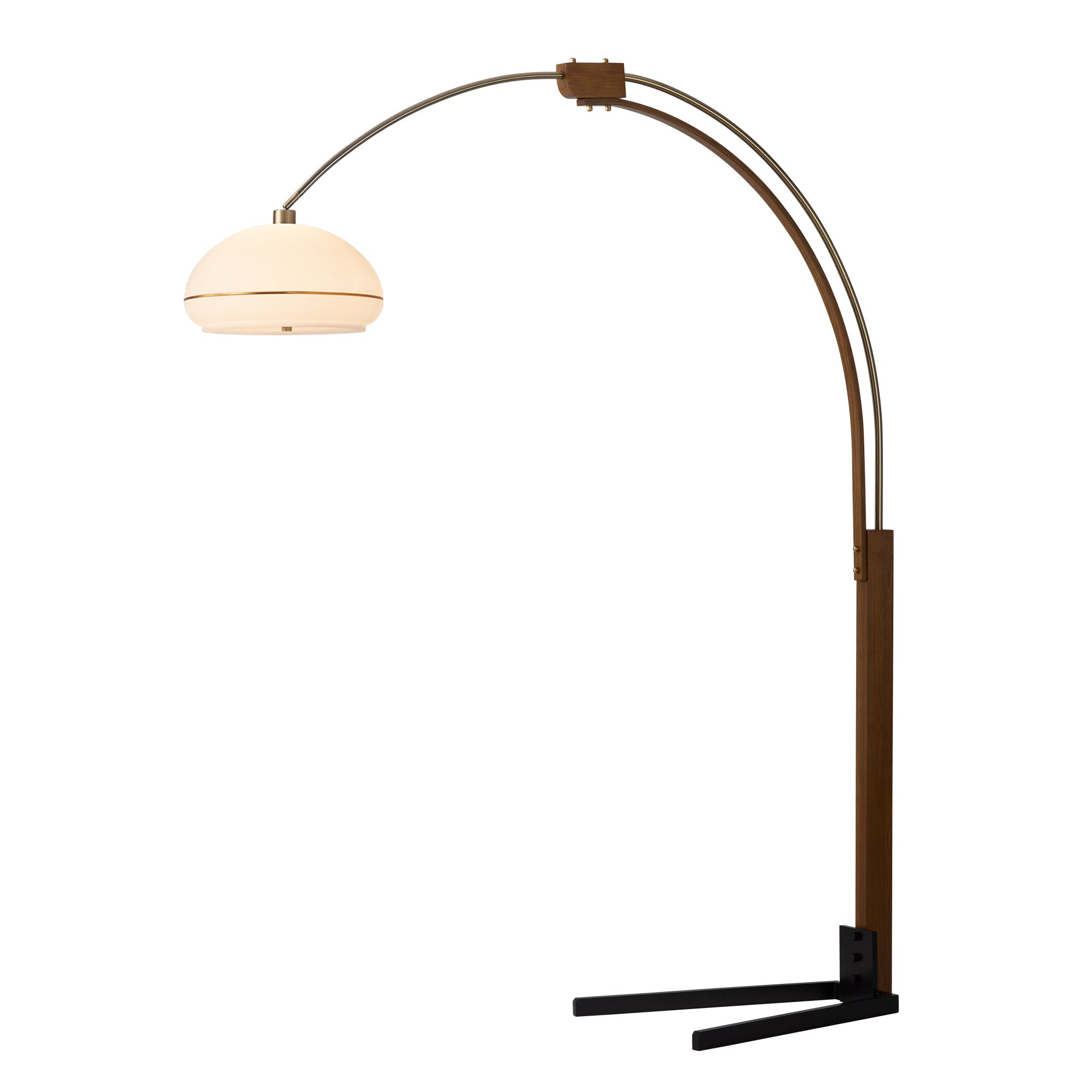 NOVA of California Original 1961 Morelli Arc Floor Lamp Walnut/Weathered Brass — full product view