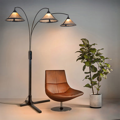NOVA of California Original Natural Mica 3 Light Arc Floor Lamp Gunmetal — styled view