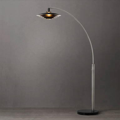 NOVA of California Rancho Mirage 1 Light Arc Floor Lamp Weathered Brass/Matte Black Satin Nickel Black — styled view