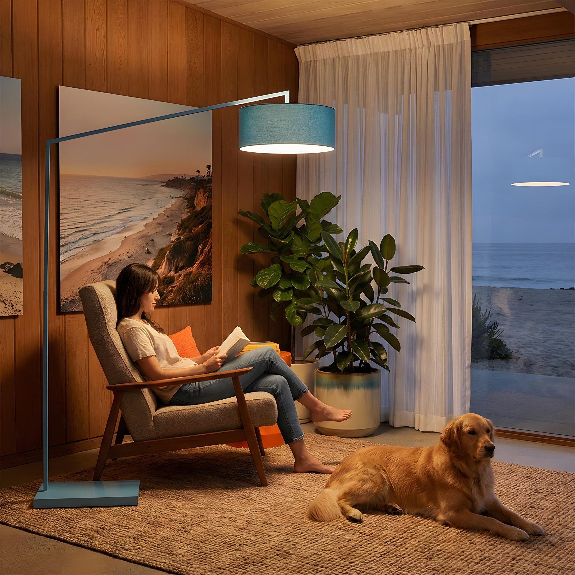 NOVA of California Stretch 87" Arc Floor Lamp Pool Blue — styled view