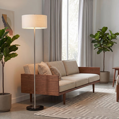 NOVA of California Stretch Slimline Floor Lamp Satin Nickel — styled view