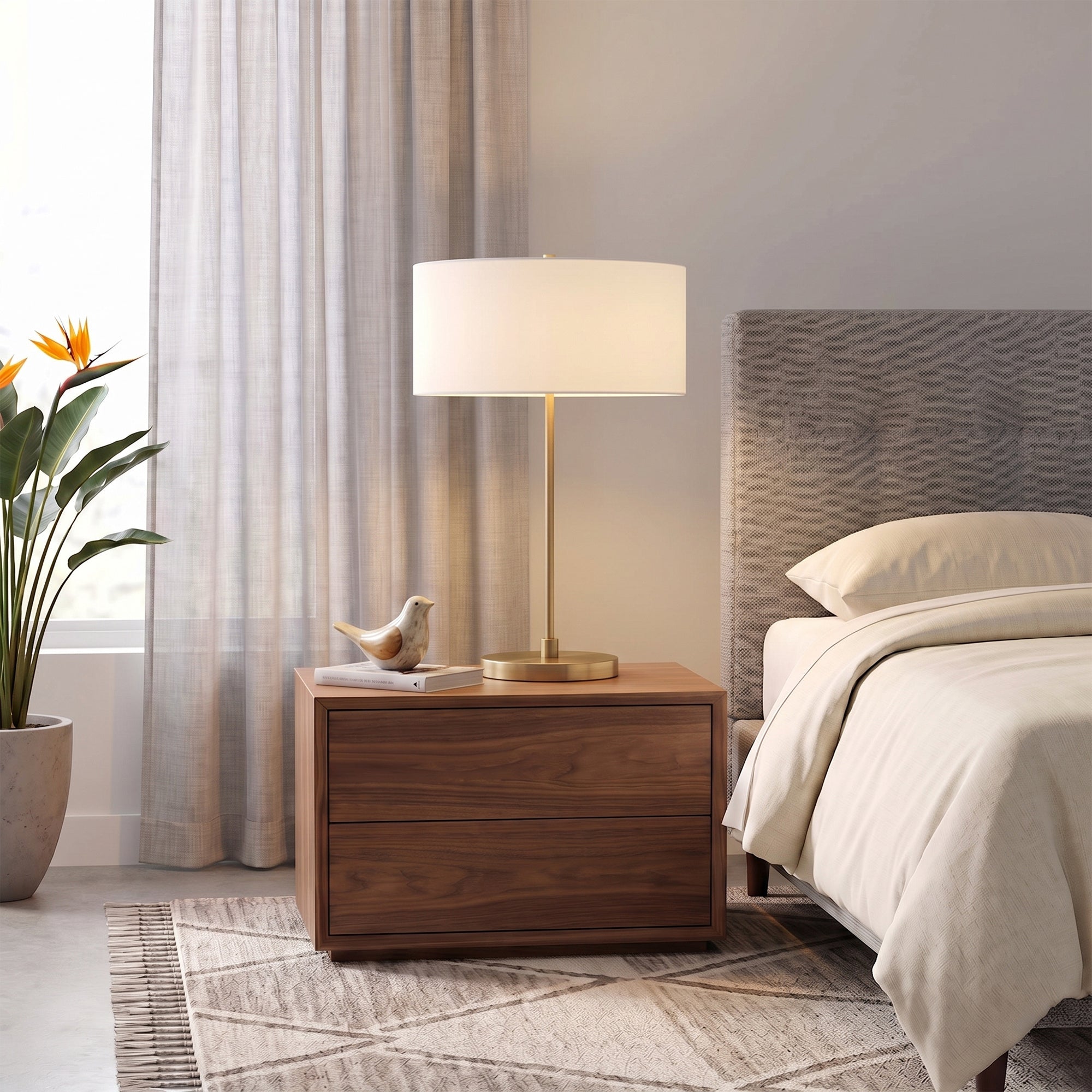 NOVA of California Stretch Slimline Table Lamp Weathered Brass — styled view