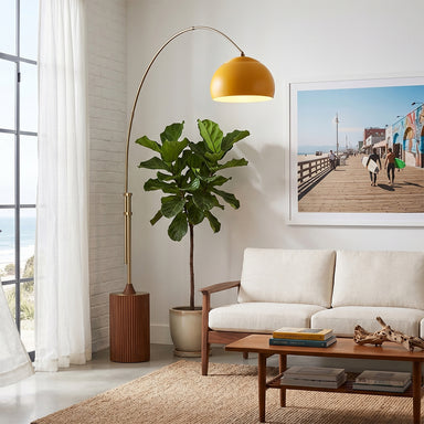 NOVA of California Tambo Half-Dome 92"H 1-Light Arc Lamp Weathered Brass Mustard Dark Walnut — styled view
