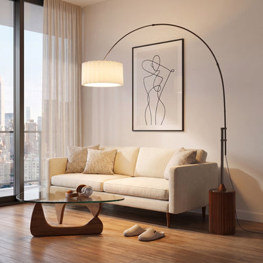 NOVA of California Tambo Scallop 92"H 1-Light Arc Lamp Black Nickel Dark Walnut — styled view